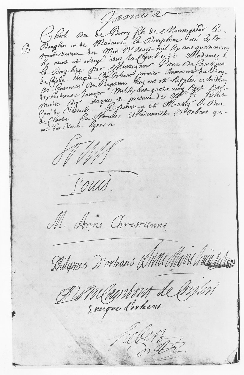 Act of Baptism of Charles, Duc de Berry av French School