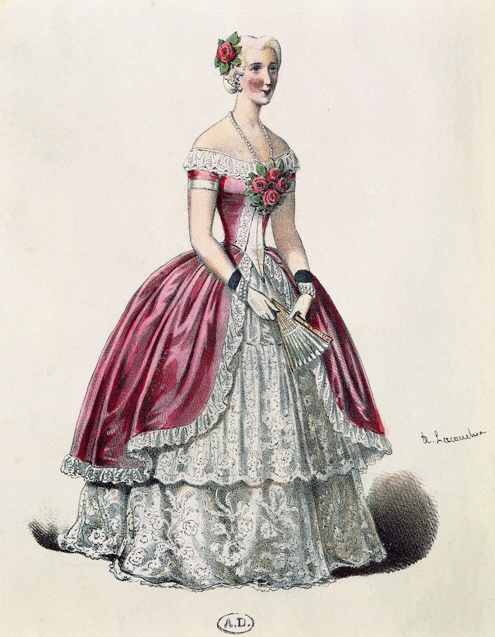 Skuespiller Eugenie Doche (1821-1900) i tittelrollen i Lady of Camellias, drama av Alexandre Dumas fils (1824-1895), Frankrike av French School