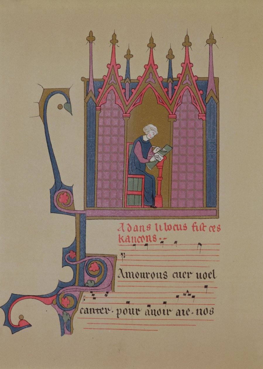 Adam de la Halle (124050-12881306), faksimile av et manuskript fra 1400-tallet, 1800-tallet av French School