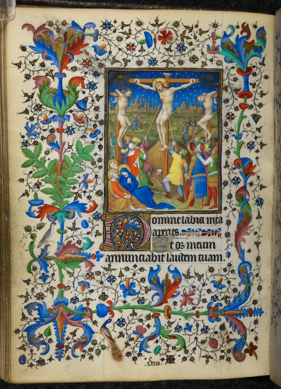 Legg til 16997 f.153v Crucifixion, fra Chevalier Hours, ca. 1420 (vellum) av French School