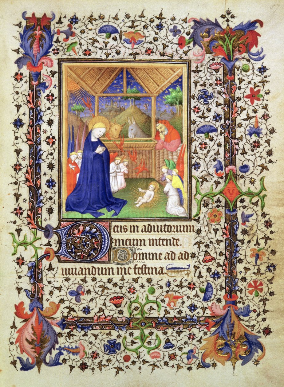 Legg til 16997 f.57 Nativity, fra Chevalier Hourse, ca. 1420 (vellum) av French School