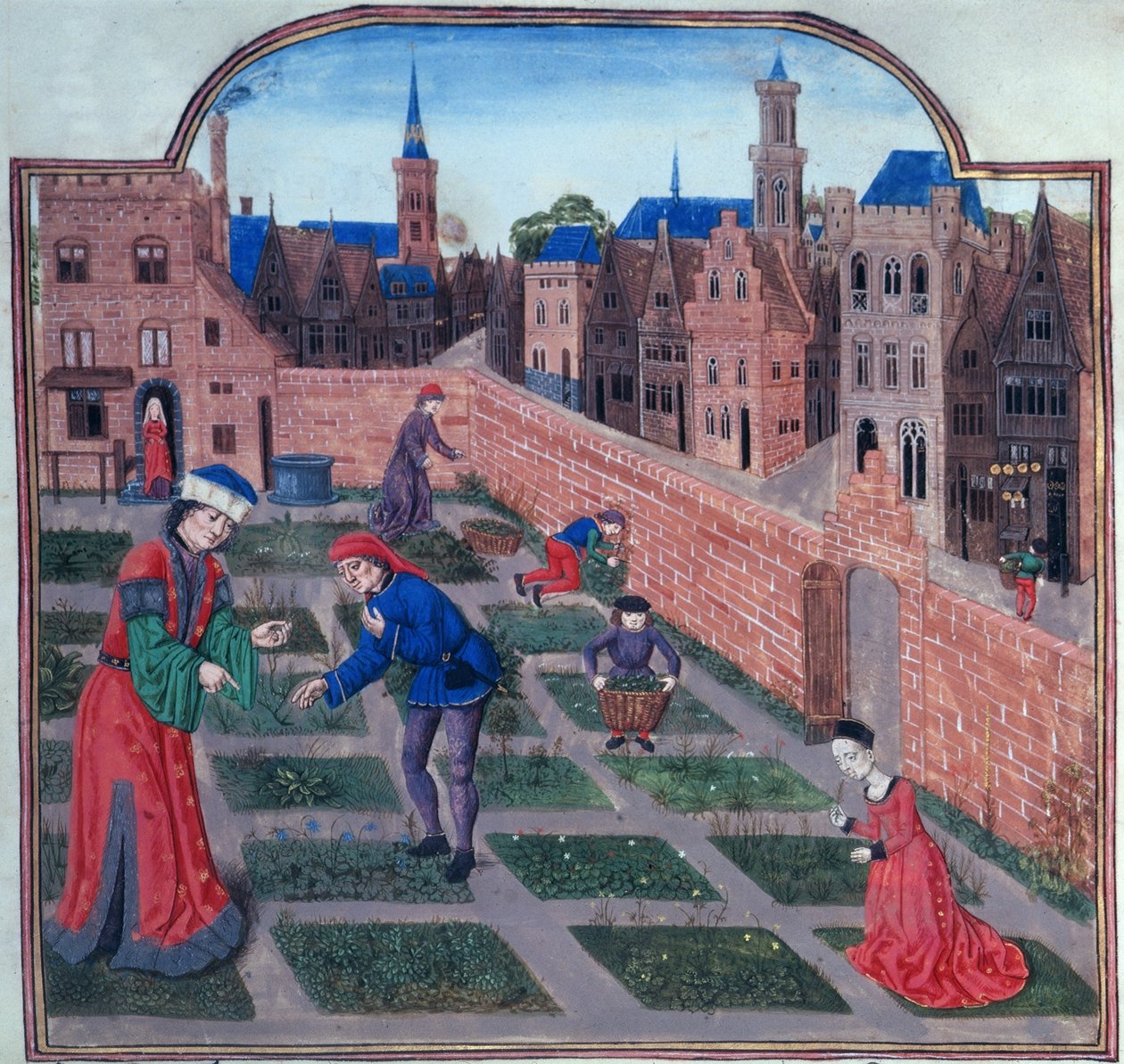 Legg til 19720 fol.165 En inngjerdet urtehage i en by, fra Livre des profits ruraux av Piero de Crescenzi fra Bologna (1230-1320/1) sent på 1400-tallet (vellum) av French School