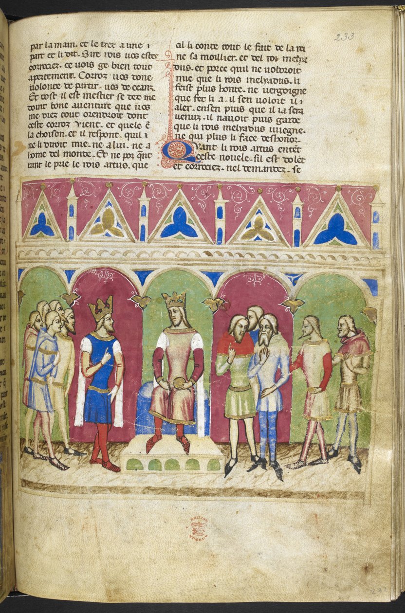 Legge til. MS 12228, f.223, Roman du Roy Meliadus de Leonnoys, ca. 1352 (pergament) av French School
