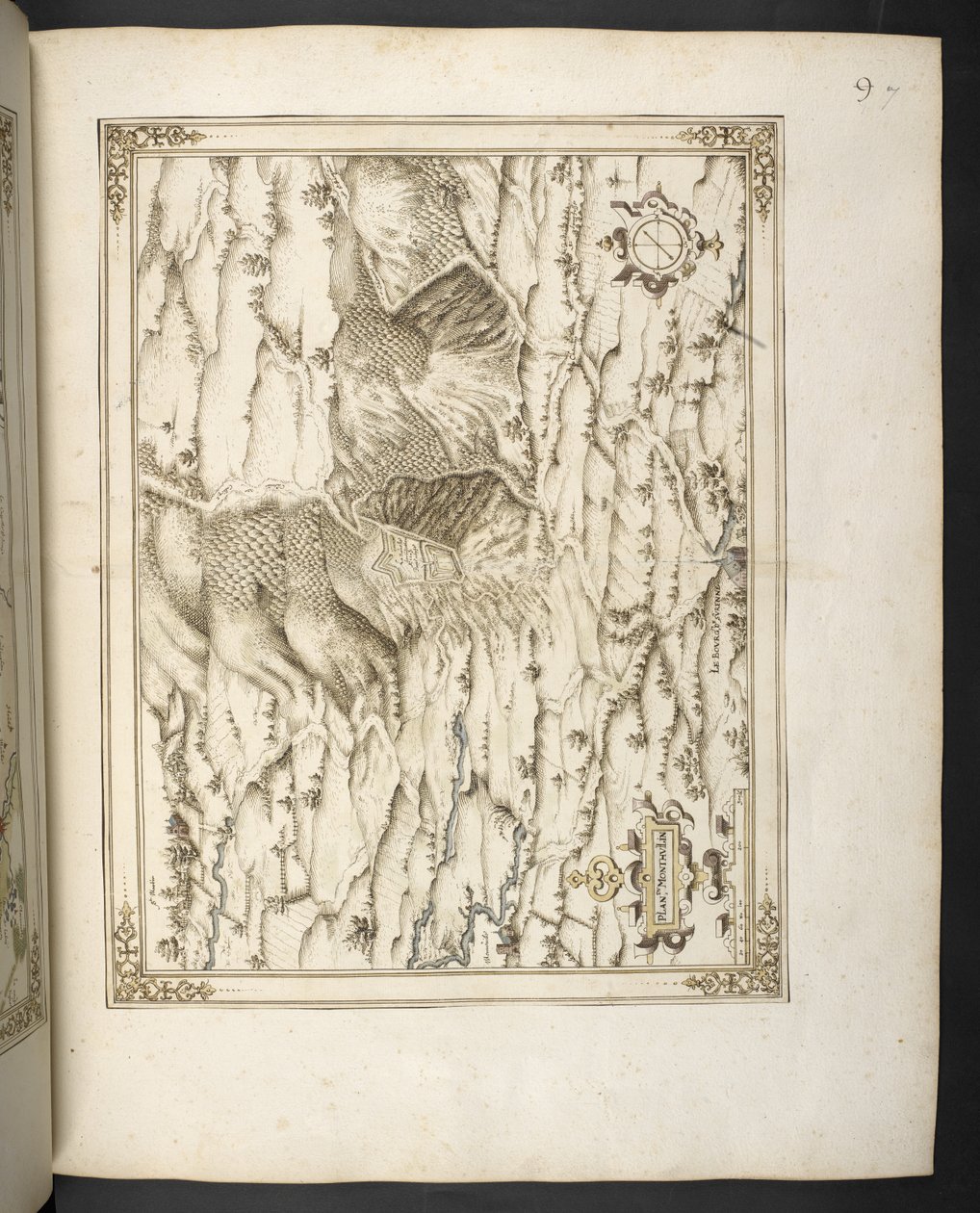 Legg til MS 21117 f.7r Le Monthullin, Frankrike, fra #39;Kart, planer og utsikt over byer og festninger i Frankrike#39; av François Martilleur for Maximilien de Béthune av French School