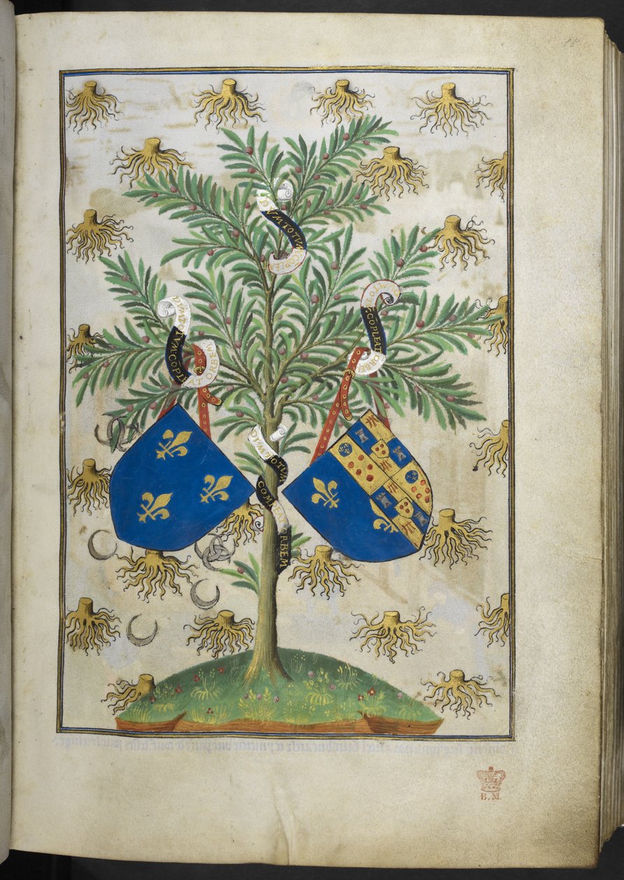 Legg til Ms 18850 f.15r Armorial-side, fra Book of Hours (The Bedford Hours) c.1410-30 (blekk, farge og gull på vellum) av French School