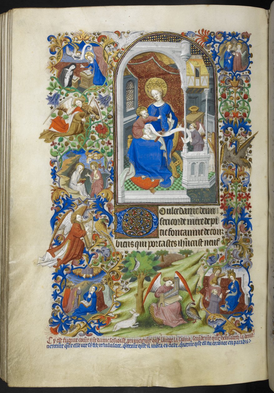 Legg til Ms 18850 f.199v, Fifteen Joys of the Virgin Mary, Book of Hours (The Bedford Hours) c.1410-30 (blekk, farge og gull på vellum) av French School