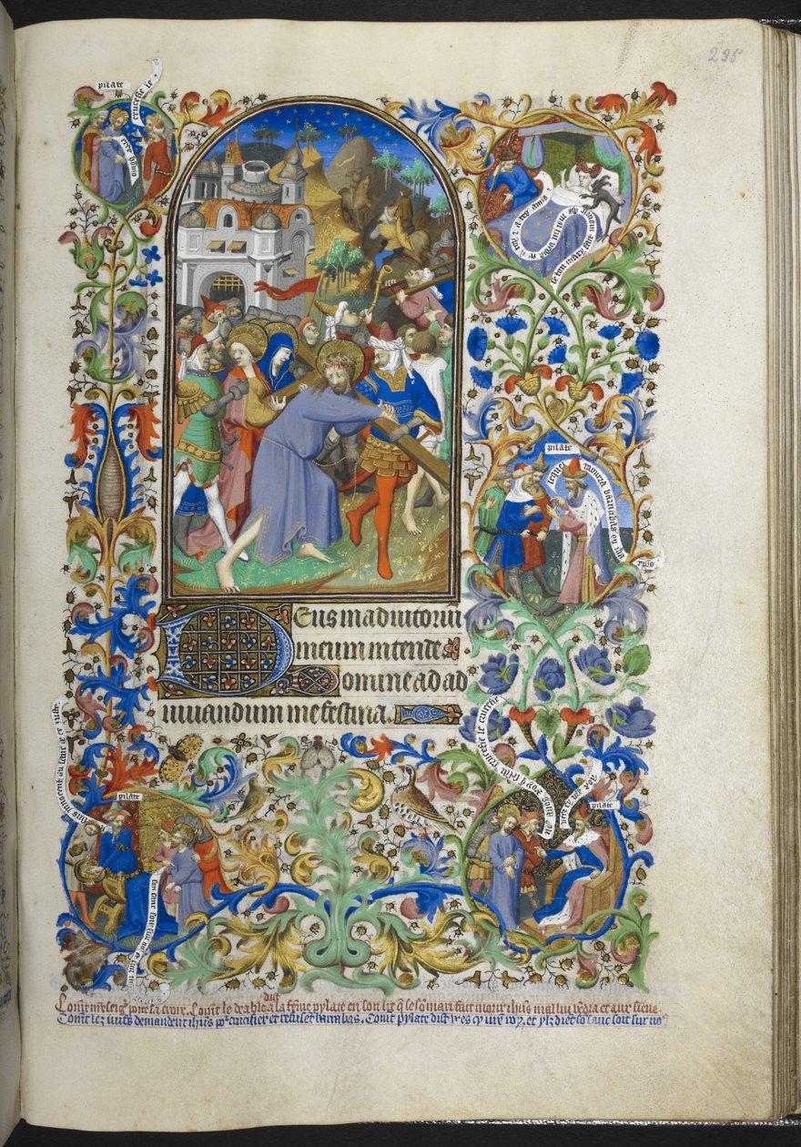 Legg til Ms 18850 f.235r, Hours of the Passion [Sext], Kristus som bærer korset, fra Book of Hours (The Bedford Hours) c.1410-30 (blekk, farge og gull på vellum) av French School