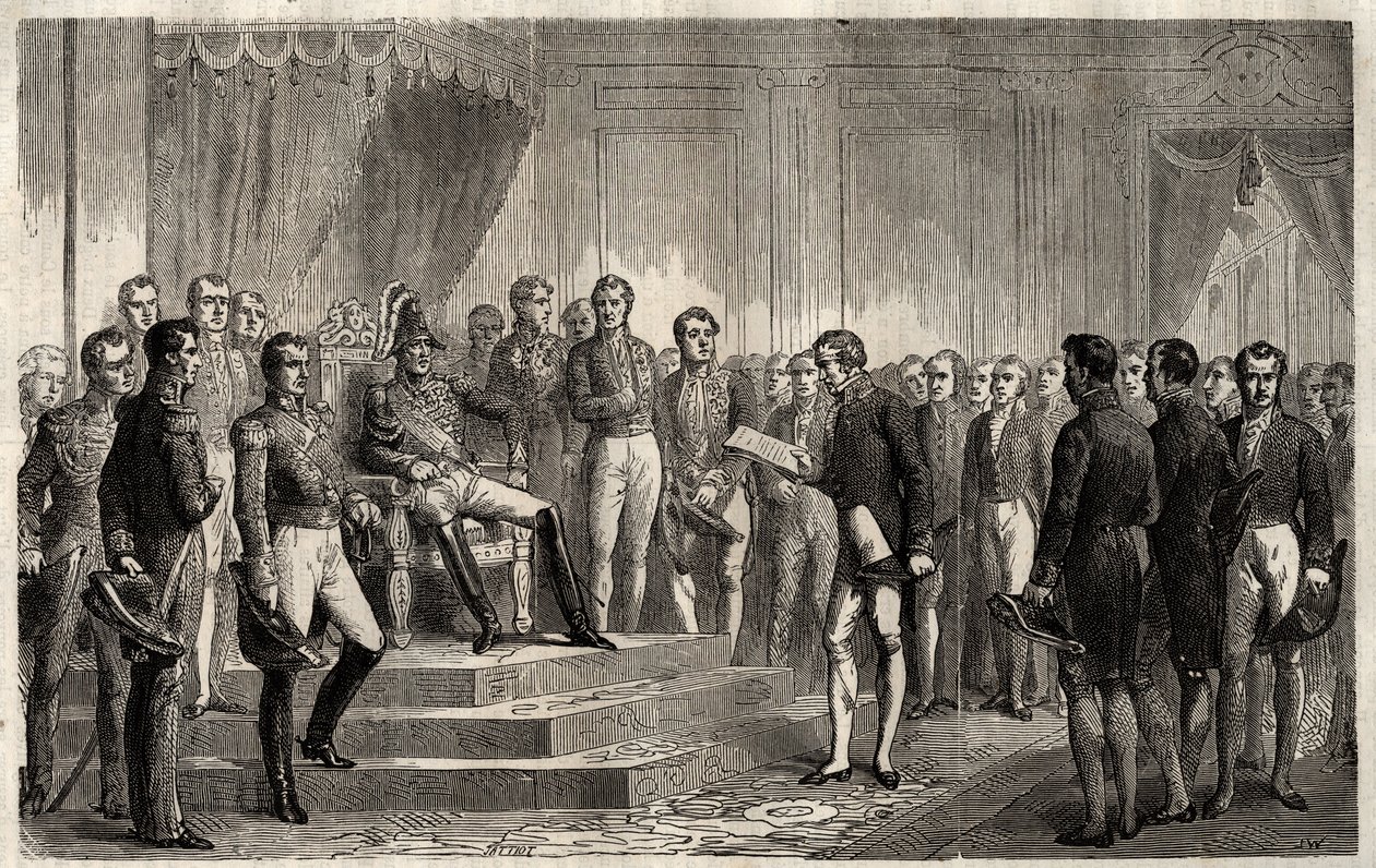 Adresse til 221 - Den liberale statsmann Roy- Collard presenterer Adresse du 221 - Pierre Paul Royer-Collard leser til den franske kong Charles X den 221s adresse for å protestere mot kjennelsen i 1830 - Pierre Paul Royer Collard (1763-1845) (Royer- Collar av French School