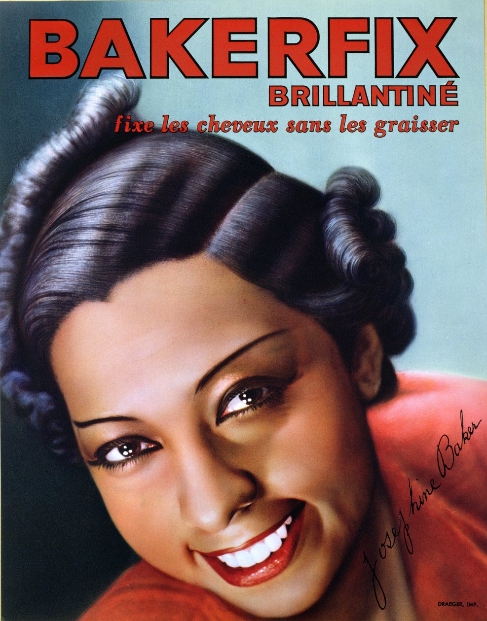 Annonse for Bakerfix hair brilliantine med Josephine Baker (1906-75) av French School