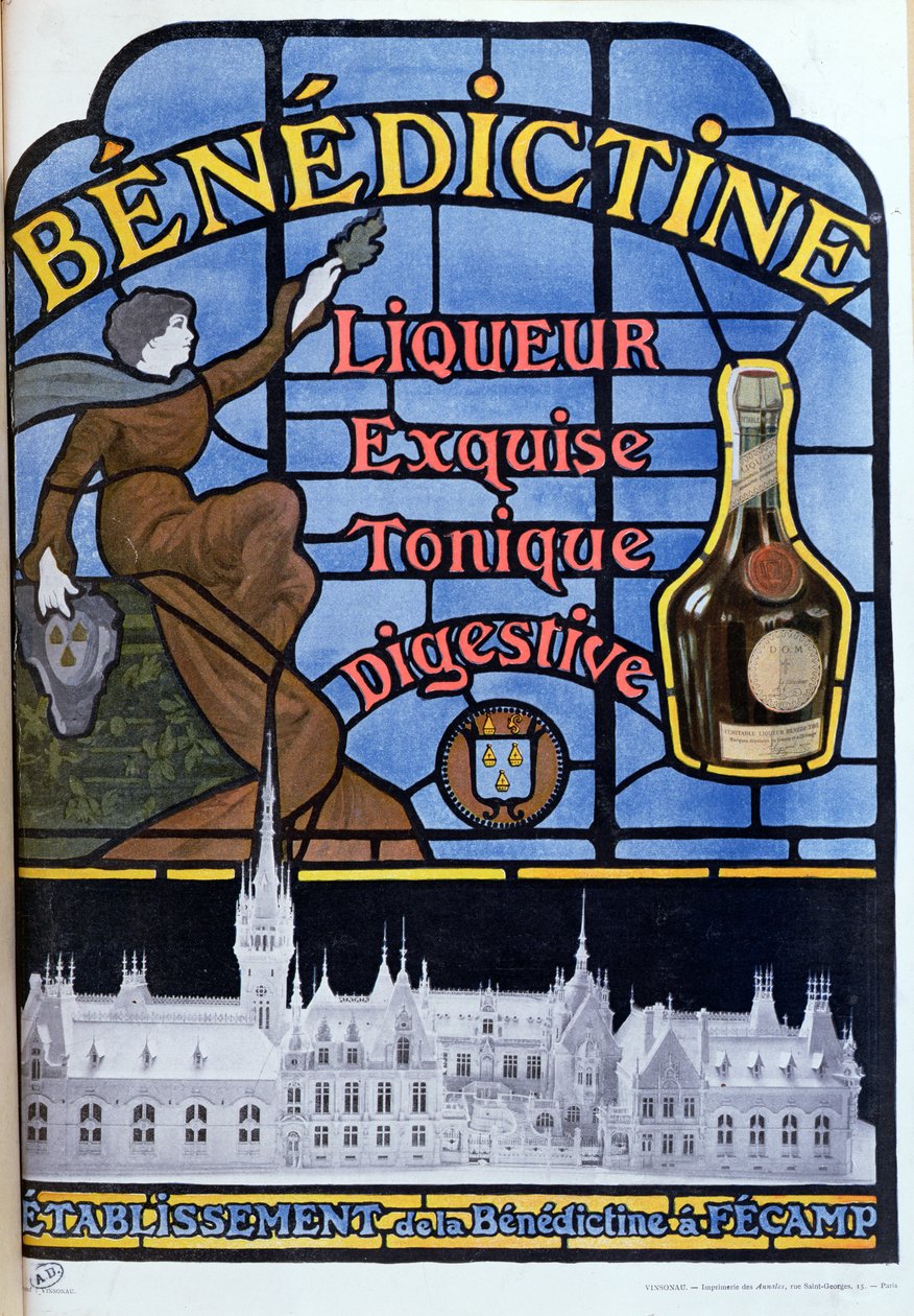 Annonse for benediktinerlikør, tidlig på det tjuende århundre av French School