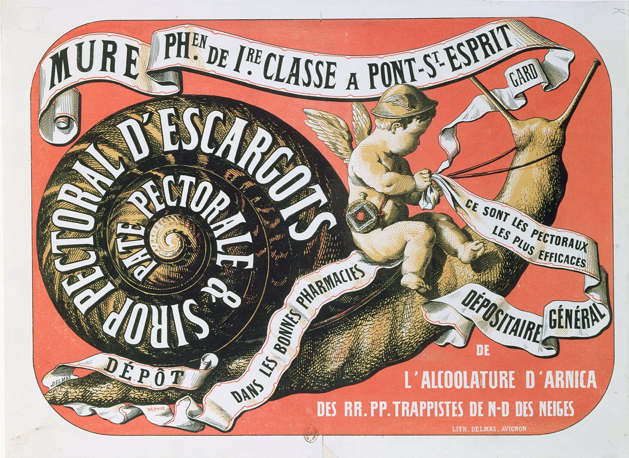 Annonse for Chest Sirup Sirop Pectoral dEscargots, ca. 1860 av French School