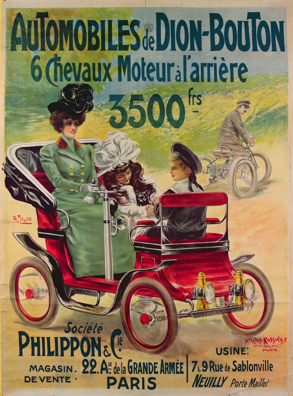 Annonse for De Dion-Bouton-biler, ca. 1900 av French School