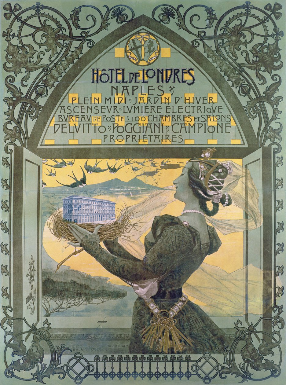 Annonse for Hotel de Londres a Napoli av French School