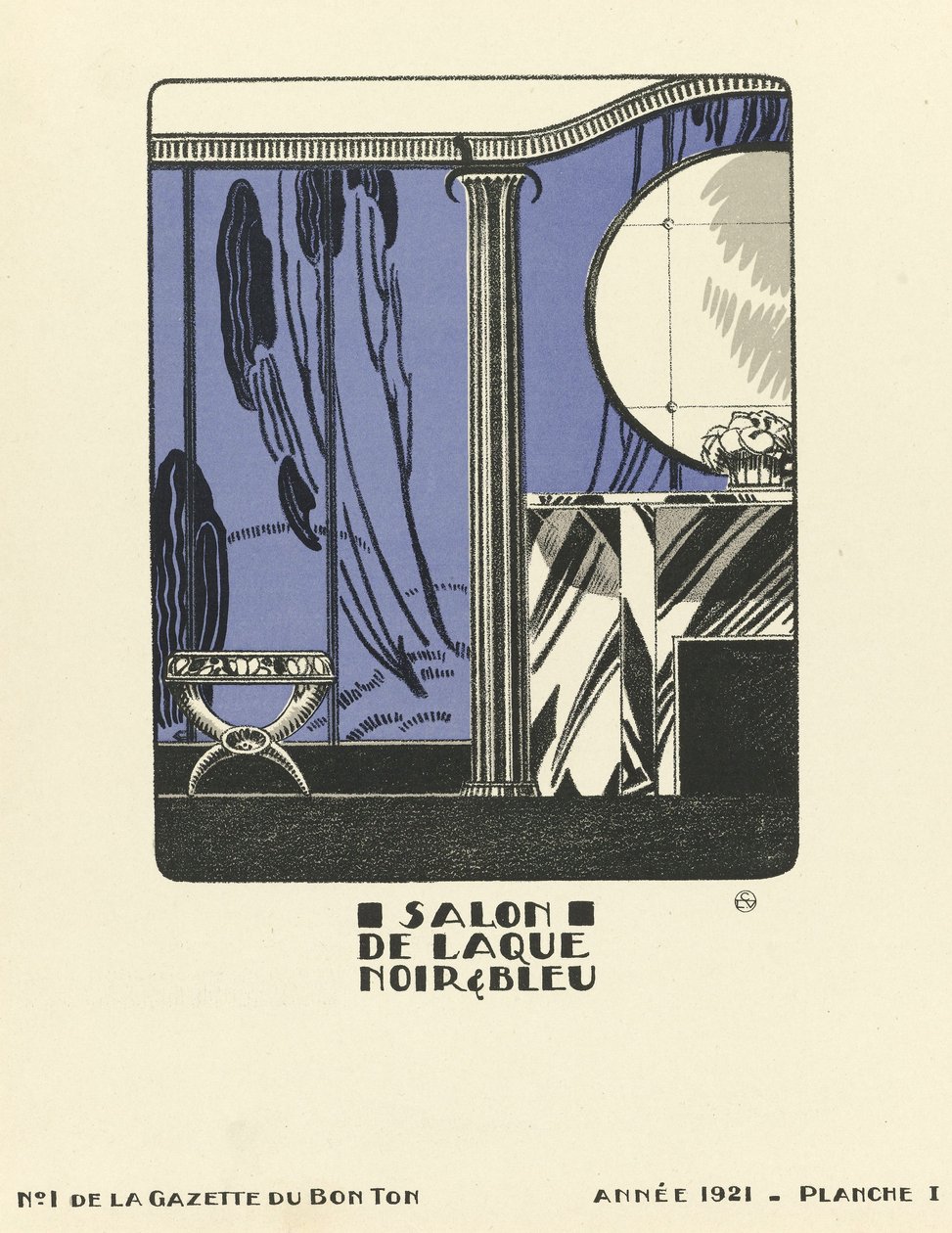 Annonse for quot;Salon de Laque Noir amp; Bleuequot;, pub. 1921 (stensiltrykk) av French School