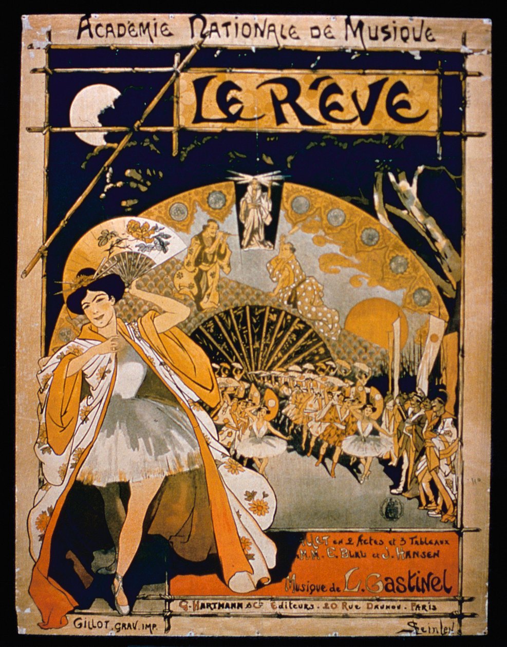 Annonse for musikalen The Dream, ved Academie Nationale de Musique, gravert av Gillot, ca. 1890 (fargegravering) av French School