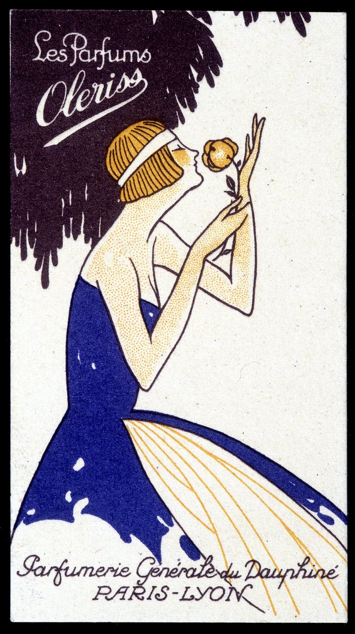Reklamekort for Oleriss-parfymer fra Perfumerie Générale du Dauphiné. av French School
