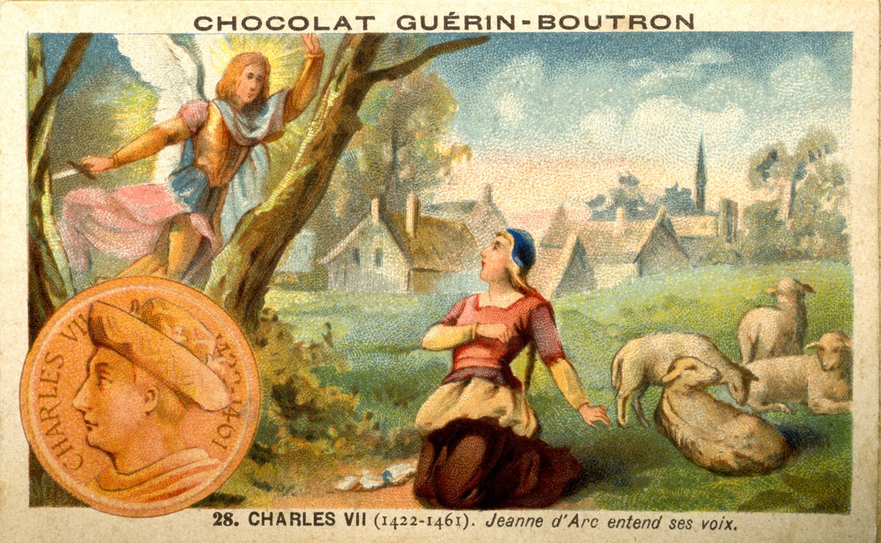 Reklamekromolitografi av sjokolade Guerin Boutron, konge av Charles VII fra 1422 til 1461. Jeanne d