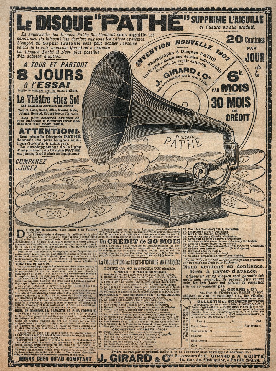 Reklame for fonografer "" Pathe"" 1907 - Le disque pathe - av French School