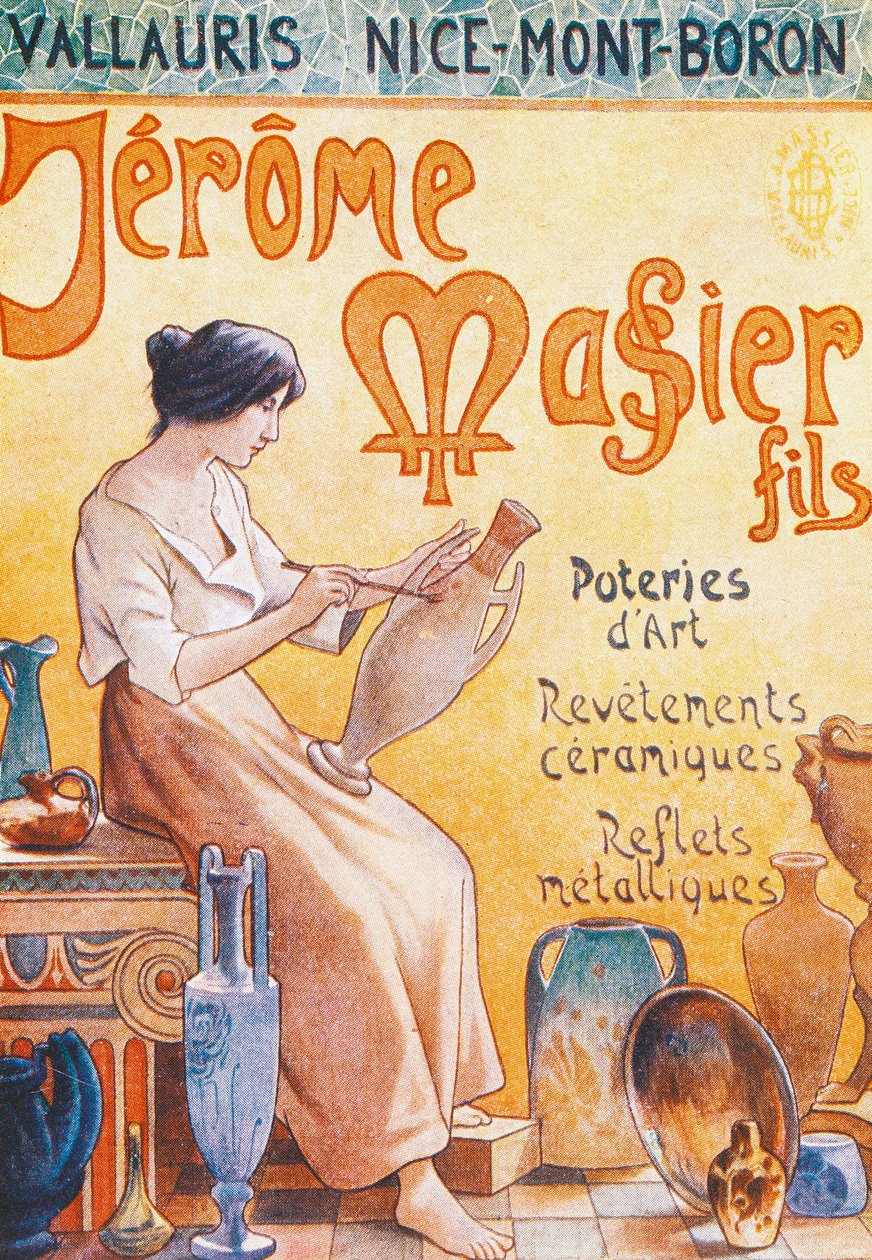 Reklamepostkort for åpning av Jmf Jerome Massier Fils-butikk i Mont-Baron, Frankrike, 1900-tallet av French School