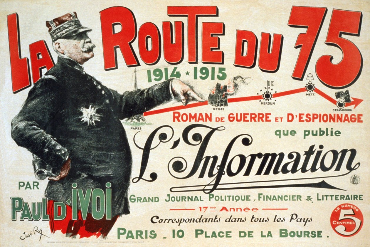 Reklameplakat for romanen "La Route du 75:1914 - 1915: Roman de guerre et d