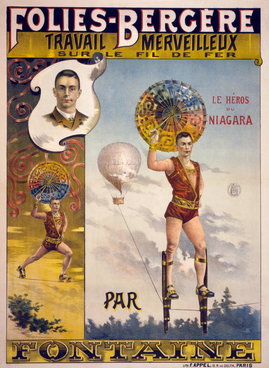 Annonse for Folies-Bergère, Marvelous Work on Wire av Fontaine, pub. I Paris 1870-1890 av French School