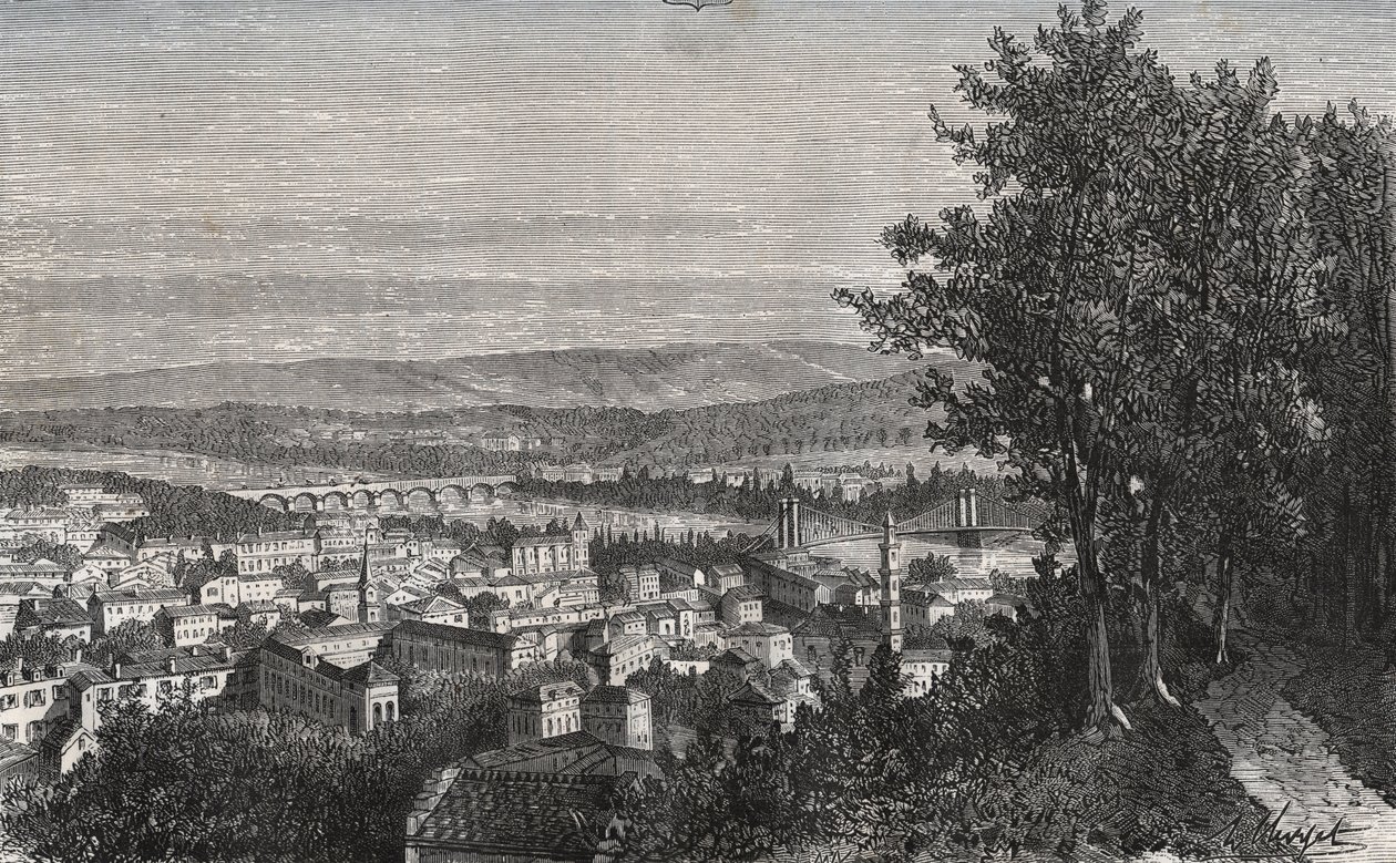 Agen - Lot-et-Garonne - engraving in “La France illustree: geographie, histoire, administration statistique” by V.A. Malt-Brown. 1884 av French School