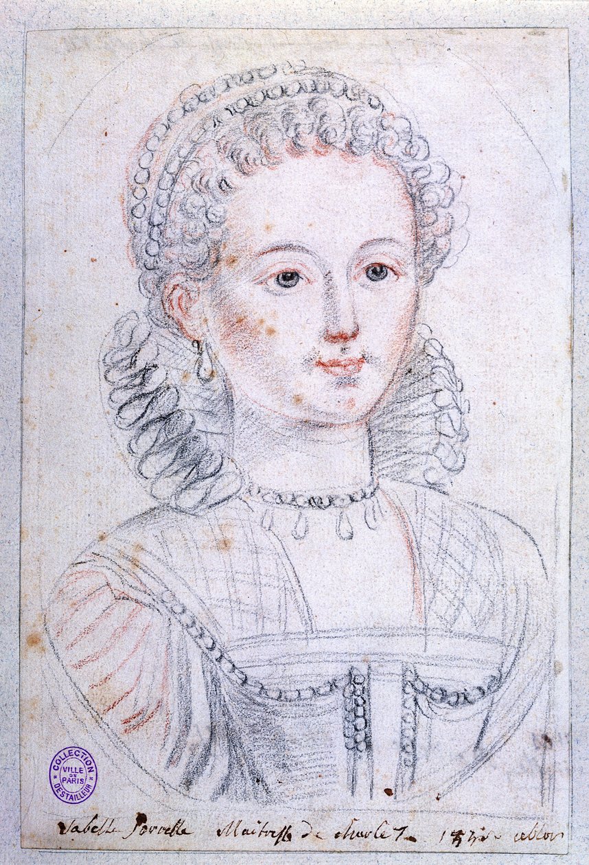 Agnes Sorel (ca. 1422-50) (blyant og fargestift på papir) av French School