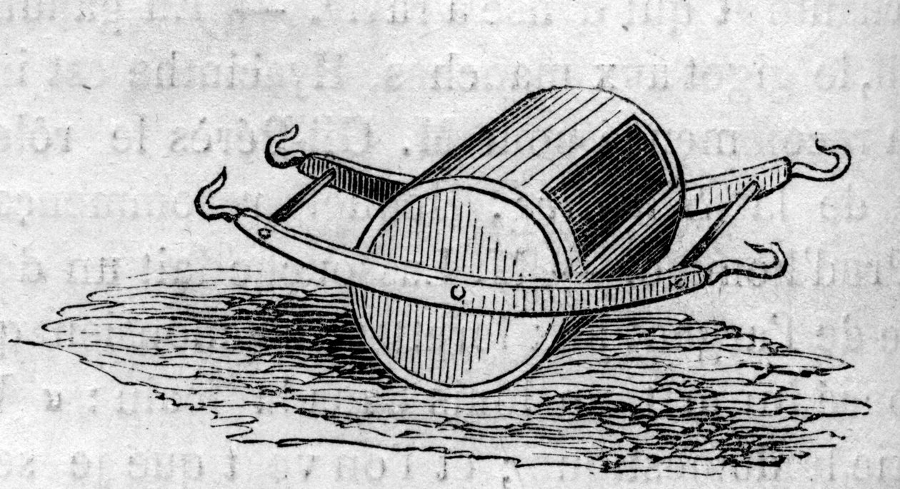 Landbruksmaskin: en distributørgjødseldør presentert ved landbrukskonkurransen i Paris i 1860. Gravering i “” Le Monde Illustré”” nr. 172 av 28. juli 1860. av French School