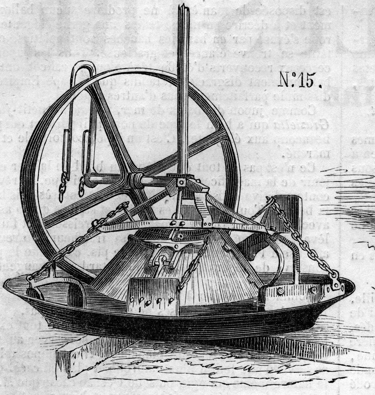 Landbruksmaskin: en gipsmølle presentert ved landbrukskonkurransen i Paris i 1860. Gravering i “” Le Monde Illustré”” n¡172 av 28. juli 1860. av French School