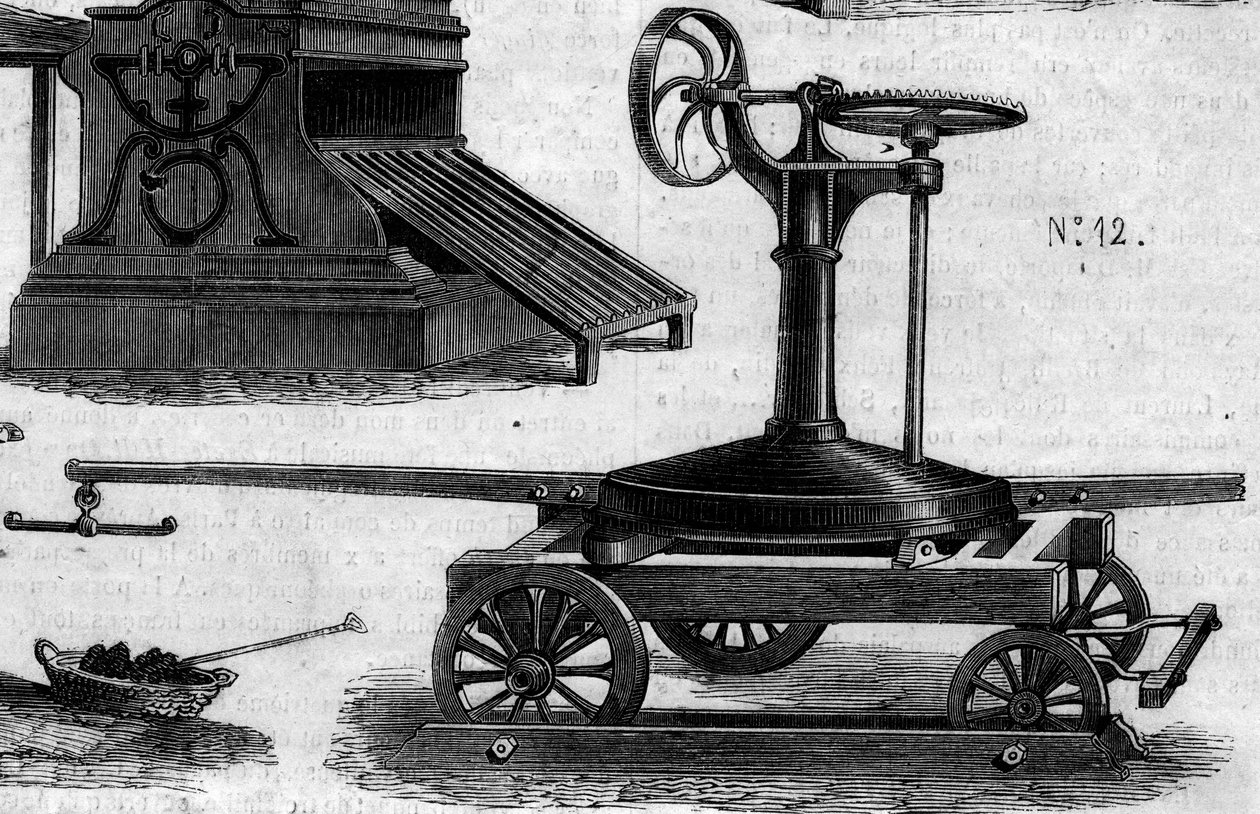 Landbruksmaskin: en bærbar manege presentert ved landbrukskonkurransen i Paris i 1860. Gravering i “” Le Monde Illustré”” nr. 169 av 7. juli 1860. av French School