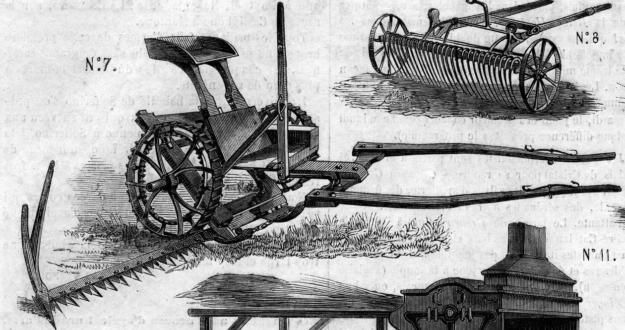Landbruksmaskin: en amerikansk hogstklipper presentert ved landbrukskonkurransen i Paris i 1860. Gravering i “” Le Monde Illustré”” nr. 169 av 7. juli 1860. av French School
