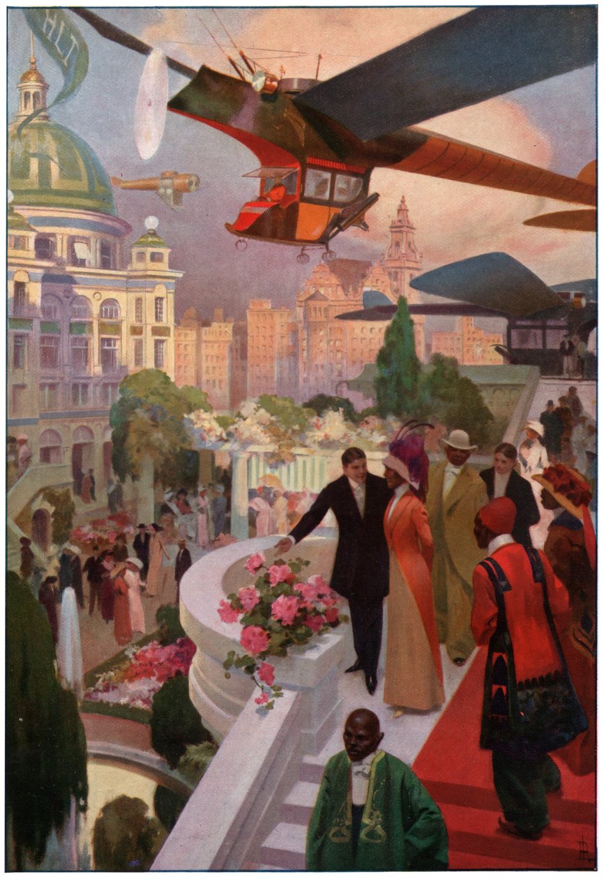 Fly i fremtiden. rundt 1910 (gravering) av French School