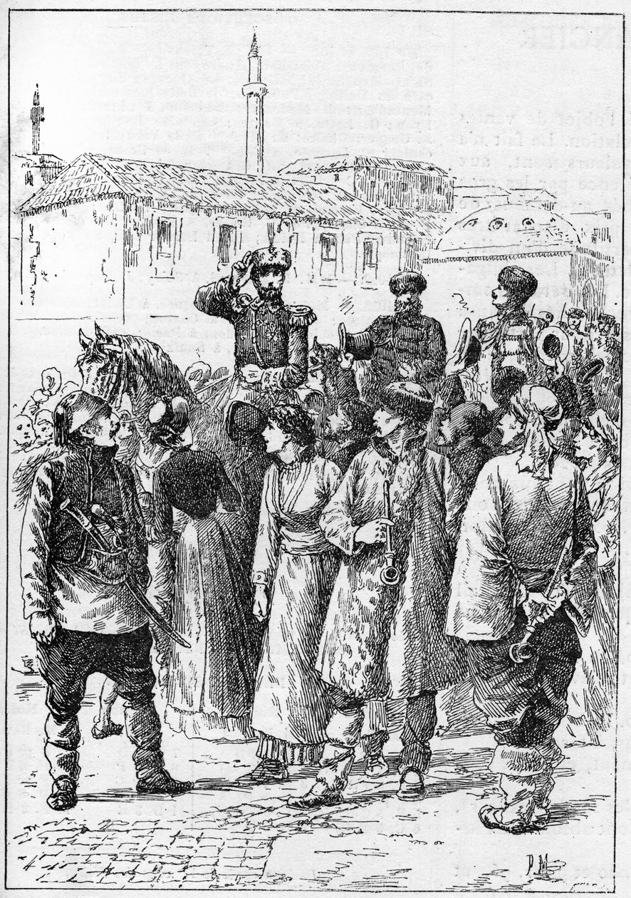 Alexander av Battenberg - Alexander I av Bulgaria eller Alexander av Battenberg (1857-1893) ankommer Philippopoli for å proklamere foreningen av Romania og Bulgaria, i "" The Illustrous World"" av French School