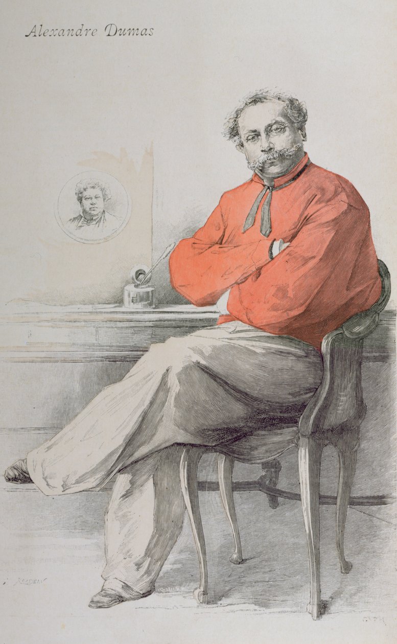 Alexandre Dumas Fils, illustrasjon fra La revue Illustree, 1. august, 1888 av French School