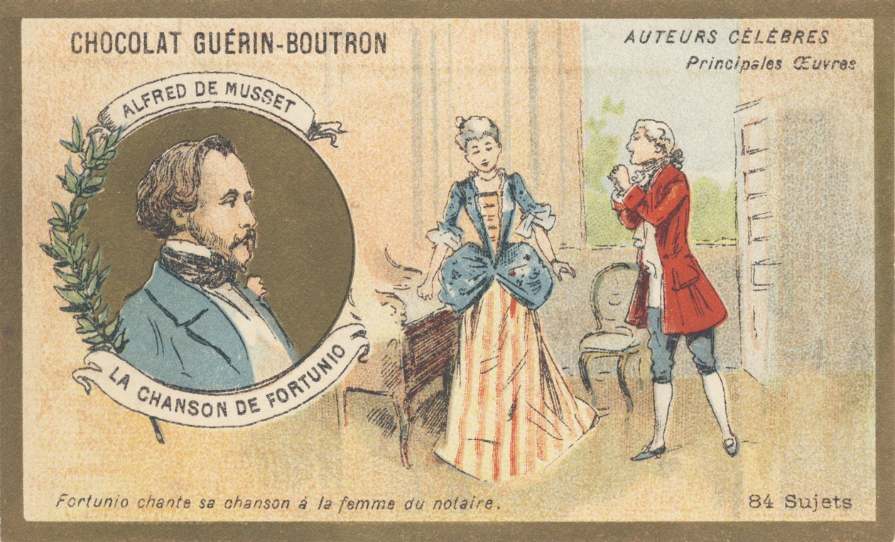 Alfred de Musset (1810-1857), fransk forfatter fra den romantiske perioden, forfatter av "Chanson de Fortunio", poesi (1852) av French School