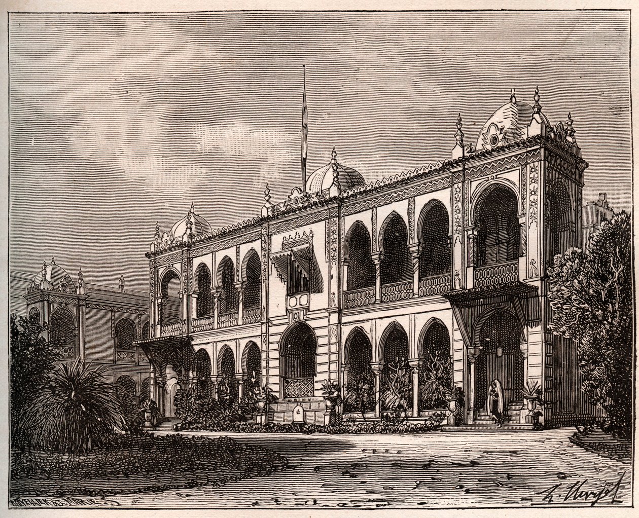 Alger - guvernørpalasset i Mustapha - gravering i "La France illustrée: geografi, historie, statistisk administrasjon" av V.A. Malt-Brown. 1884 av French School