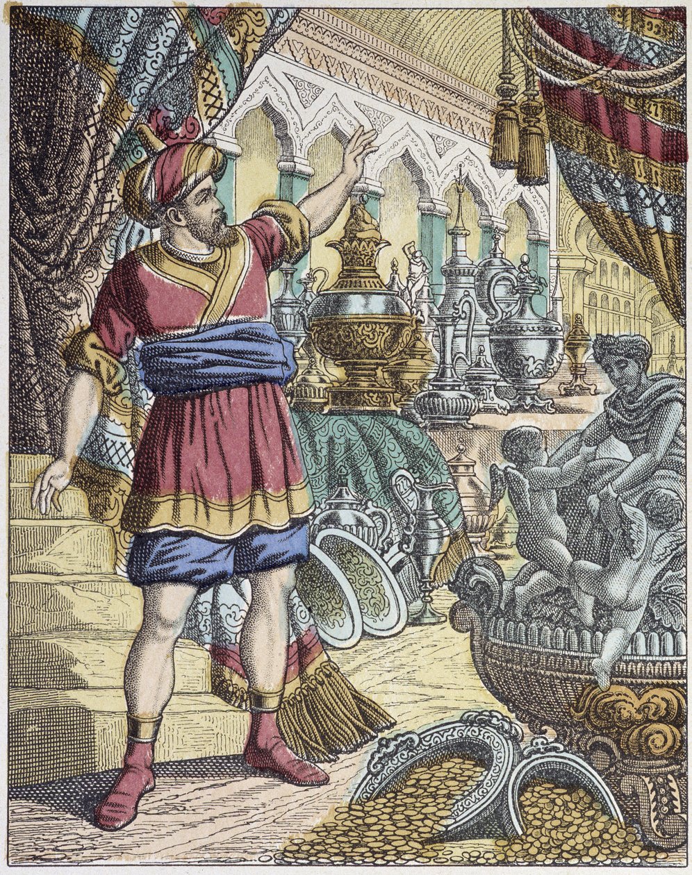 Ali-Baba (Ali Baba) i et skatterom. Fortellinger om tusen og én natt. - bilde av Epinal, Pellerin av French School