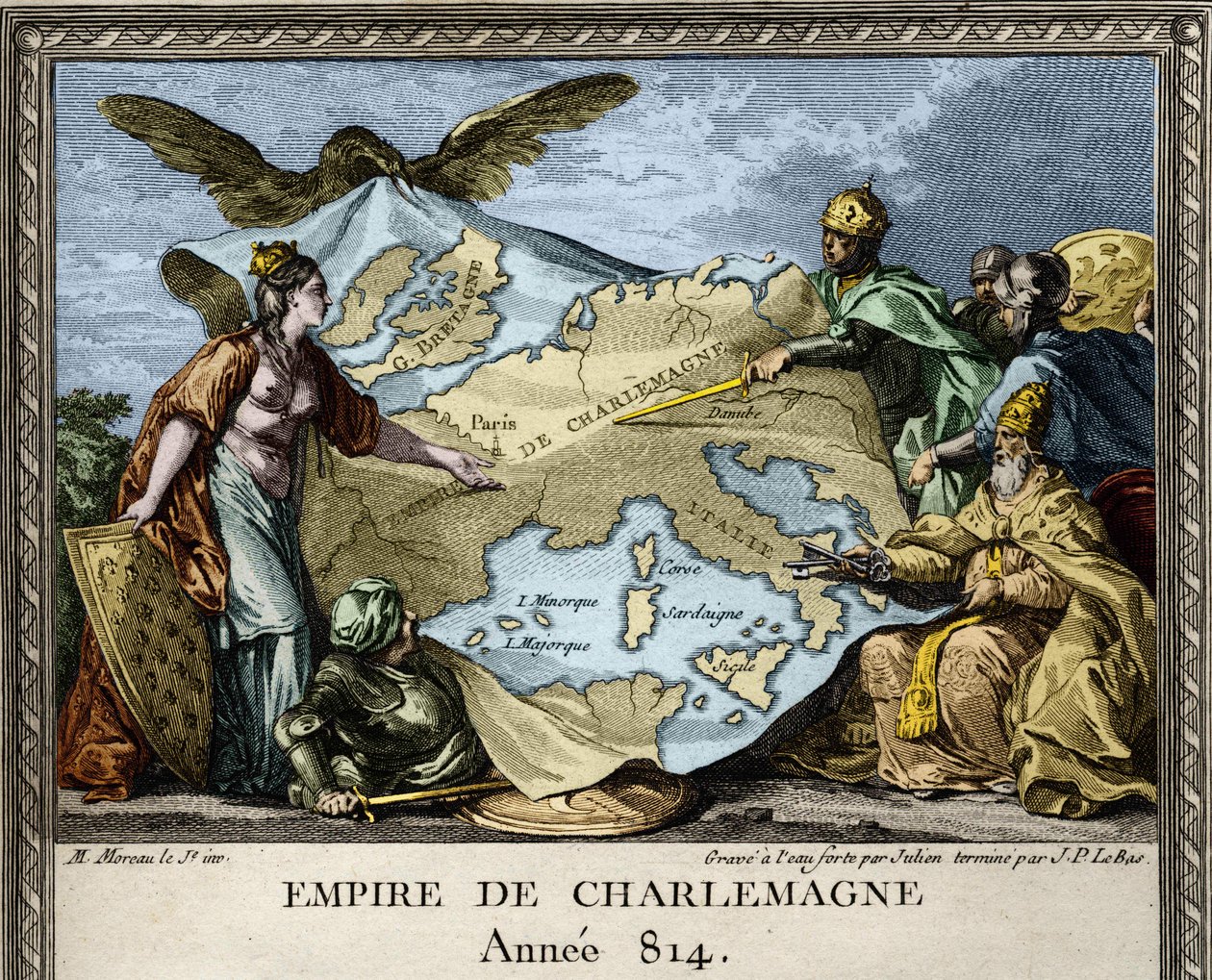 Allegoric image depicting the Empire of Charlemagne in 814 - Engraving from “Figures de l