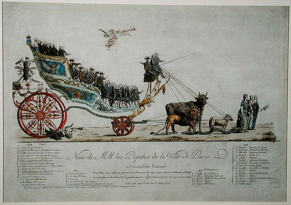 Allegorisk representasjon av varamedlemmene i byen Paris ved Assemblee Nationale (farge litho) av French School