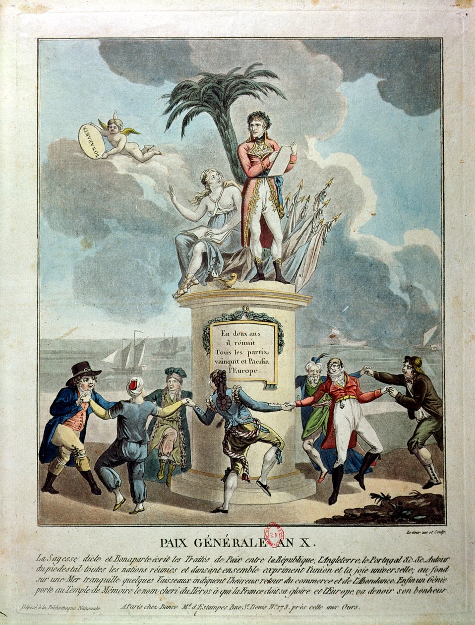 Allegory of the Peace of Amiens, 1802 (fargegravering) av French School