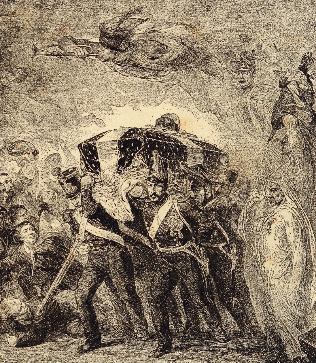 Allegori om returen av den franske keiseren Napoleon Bonapartes aske i 1840. 1800-tallet (gravering fra "Klører, skikker, bruk, kostymer, oppfinnelser av French School