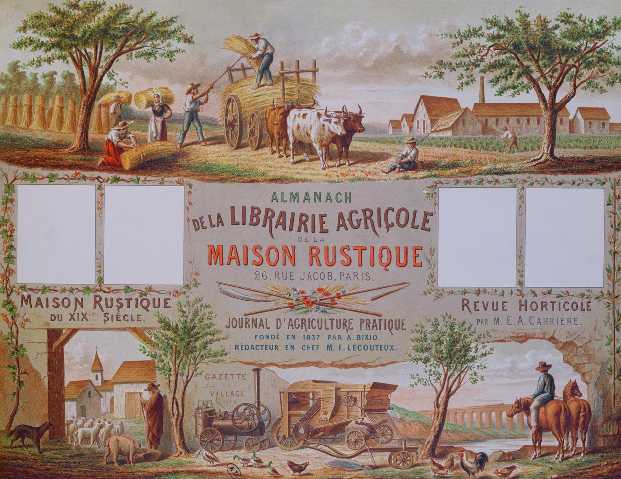 Almanakk for jordbruksbokhandelen La Maison Rustique, ca. 1860 (fargegravering) av French School