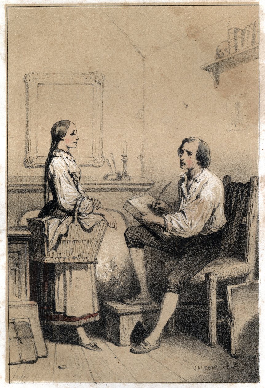 Alois Senefelder (or Aloysius or Aloys) or Johann Nepomuk Franz Aloys (1771-1834), a Czech poet and engraver, remains without a sheet of paper in a moment of anger and despair that led him to throw everything into the flames, wrote the note of the laundry  av French School