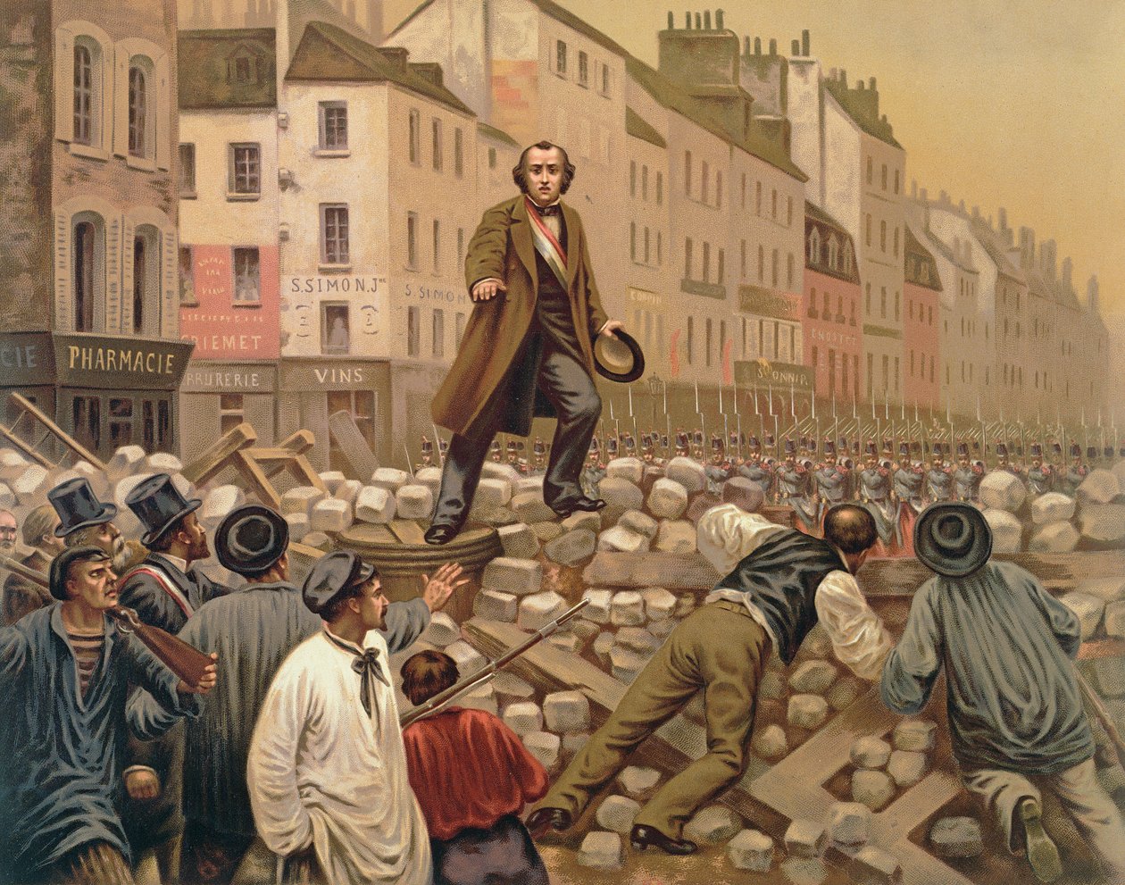Alphonse Baudin på barrikaden til Faubourg Saint-Antoine, 3. desember 1851 av French School