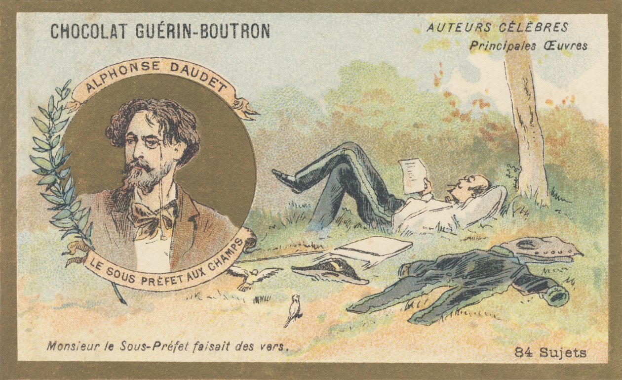 Alphonse Daudet (1840-1897), fransk forfatter og dramatiker, forfatter av "Le sous-prefet aux champs", prosaballade (1866) av French School
