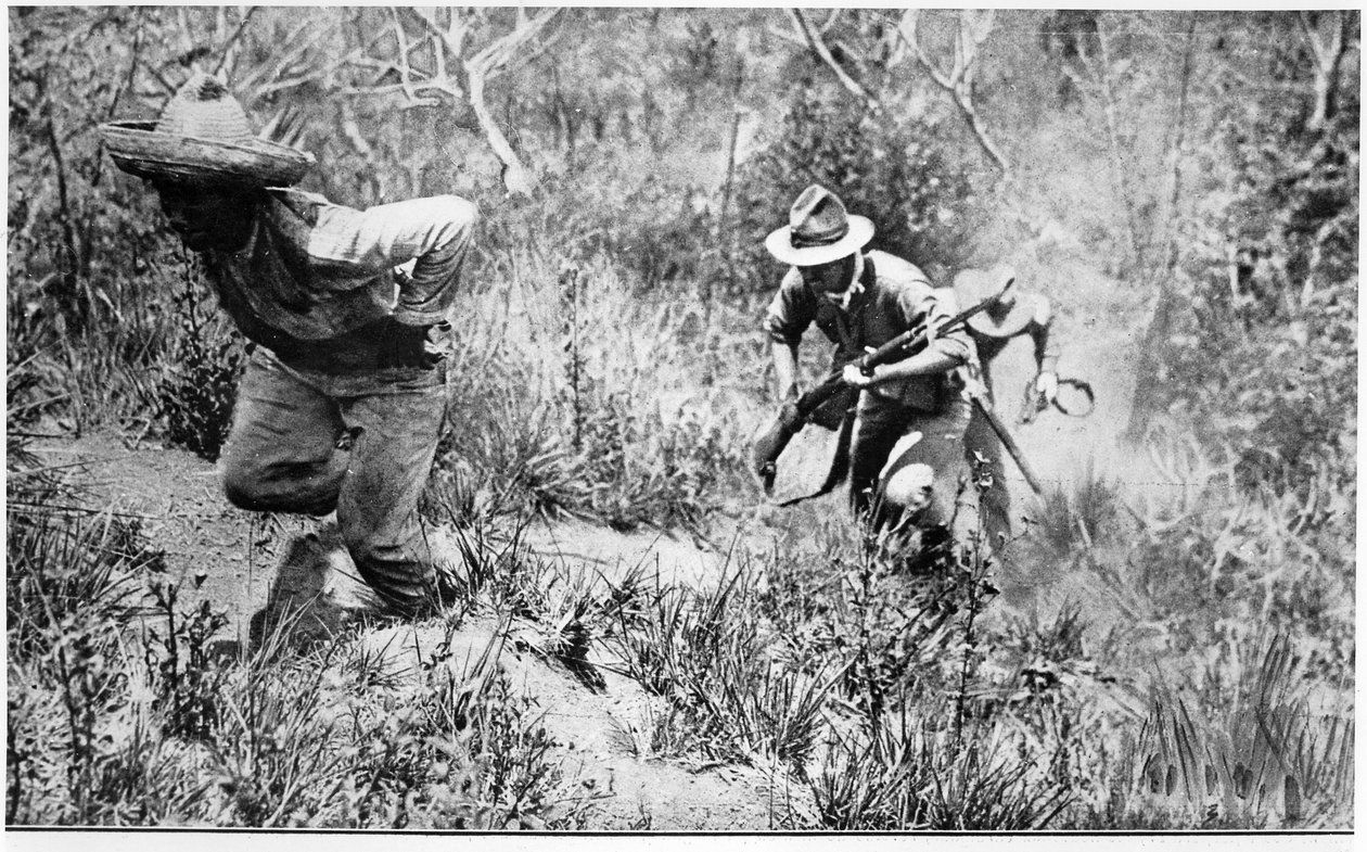 Amerikanske soldater jager en revolusjonær illustrasjon fra Le Monde Illustre publisert 13. juni 1914 av French School