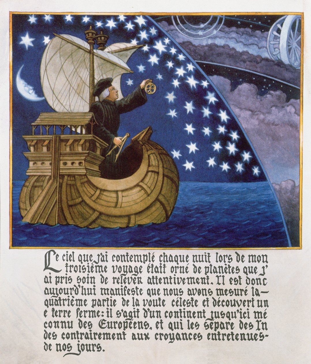 Amerigo Vespucci navigerer etter stjernene på sin tredje reise av French School
