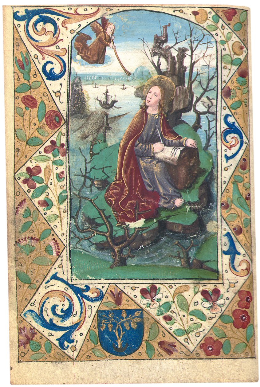 En engel som viser seg for Maria Magdalena i villmarken, illustrasjon fra Timeboken, Bruk av Roma av French School