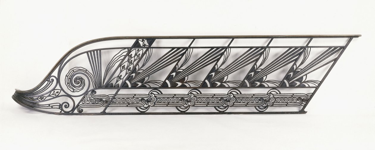 En art deco-trapprekkverk designet av Delion, ca. 1920-1930-tallet (bronse, smijern) av French School
