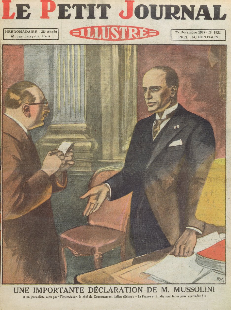 En viktig erklæring av Benito Mussolini (1883-1945) fra Le Petit Journal, 25. desember 1927 av French School
